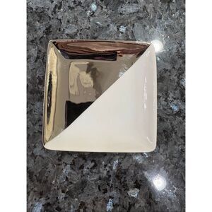 (5 Available) Fringe Studio Ceramic Trinket Dish Metallic Gold and White
